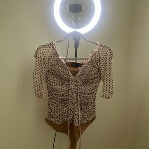 MAJORELLE Polka Dot Ruched Bodysuit